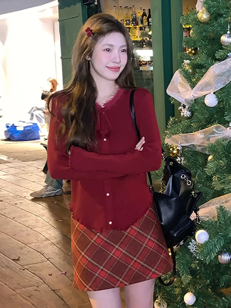 

2025 New Year Red Knitted Thiened Sweater Women's Autumn Winter Faion Sweet Sle Loose Fit Long Sve round Ne Top