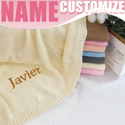 Soft Cotton Knit Baby Blanket with Custom Embroidered Name Personalized Baby Shower Gift Birth Gifts