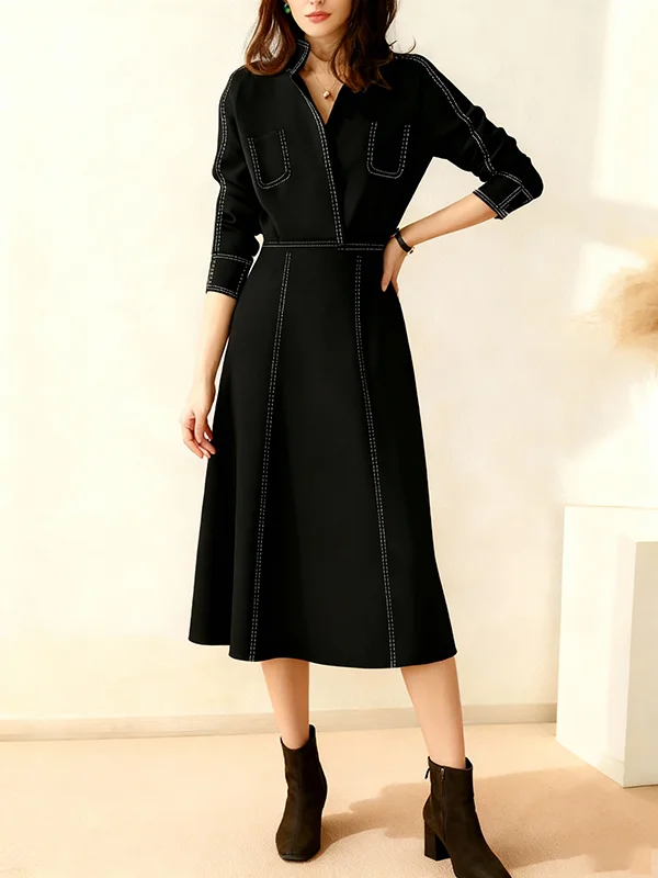 Modigirl-vestido minimalista francés para mujer, vestidos Midi acampanados con costuras contrastantes, elegantes e informales, de Color sólido, 2026