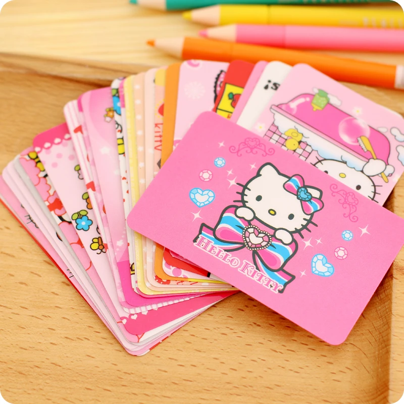 Anime 1pc New Hello Kitty Kawaii Laser Film Skin Stickers for Debit Credit Card VISA Bank Transportation Card Cover Accessories