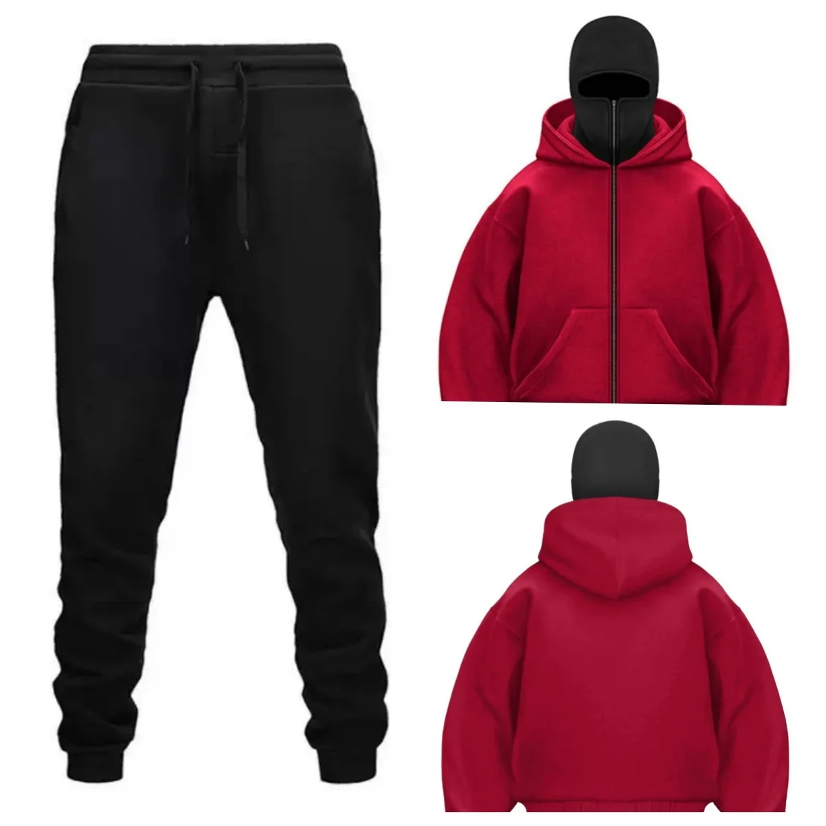 Conjunto masculino y2k gótico harajuku balaclava moletom com capuz máscara com capuz zíper roupas esportivas de inverno tamanhos europeus