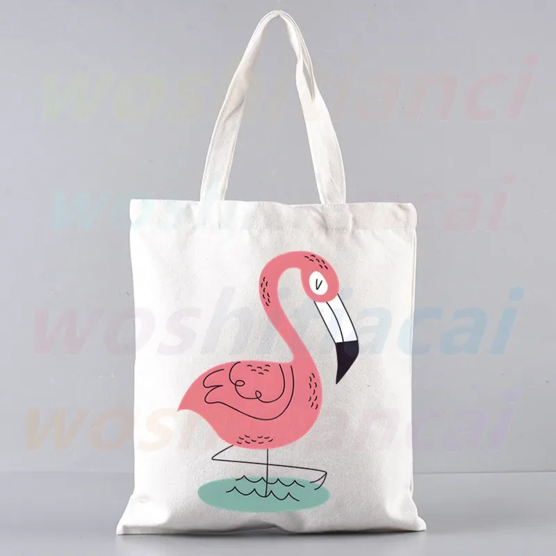 Flamingo Print Canvas Shoulder Tote Bag for Women Handbags Eco Reusable Shopping Bag Vintage Fashion Ulzzang Bags