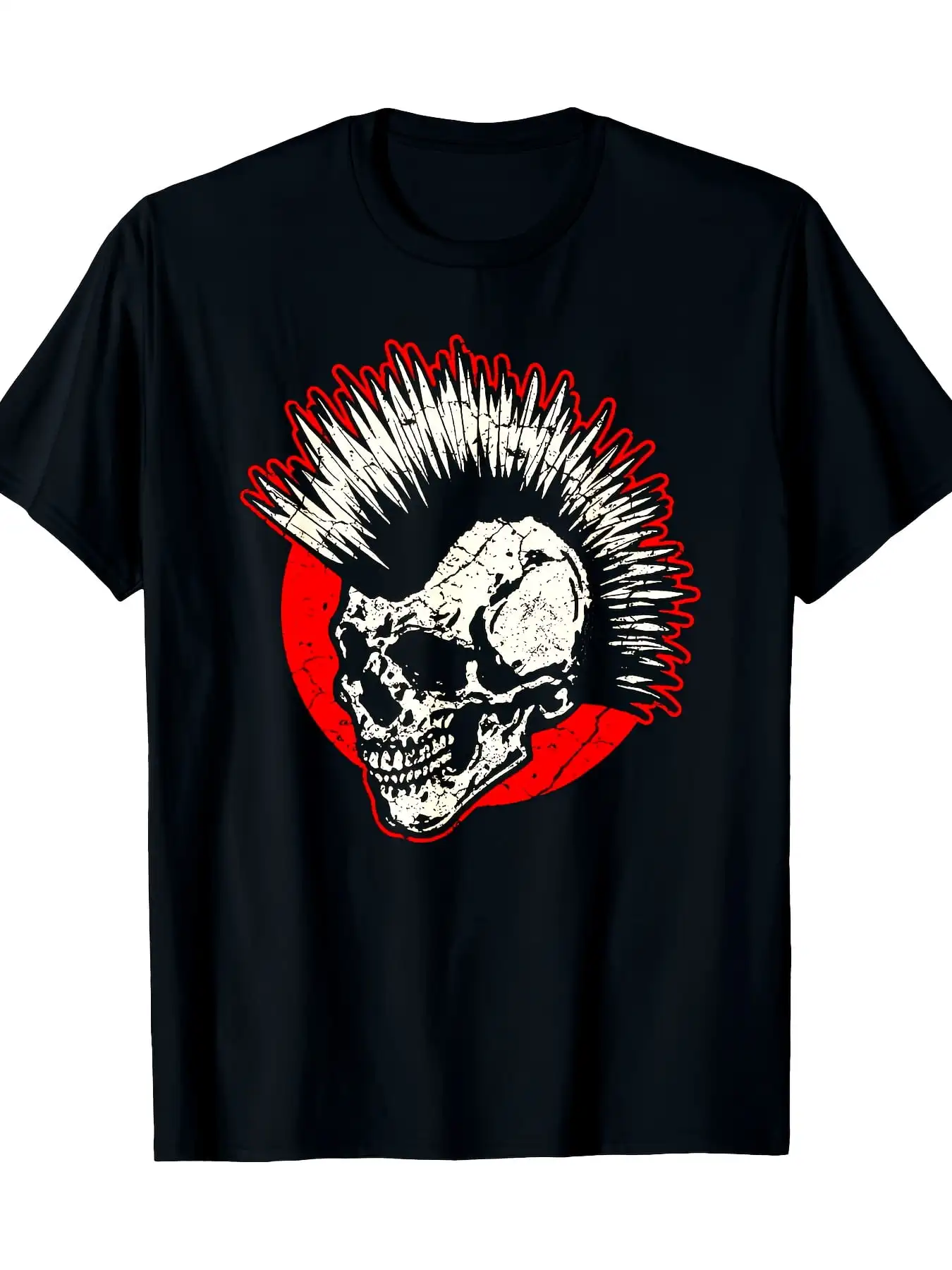 Men's Punk Rock Mohawk Skull Graphic T-Shirt
