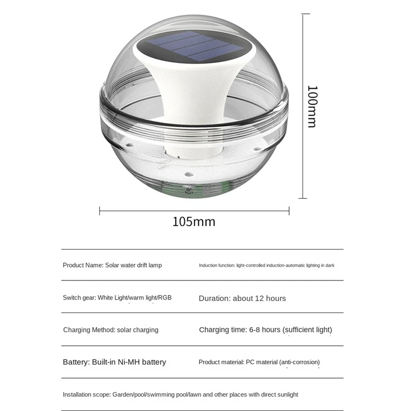 1 قطعة LED الشمسية العائمة ضوء مقاوم للماء مصباح حمام السباحة لبركة النافورة