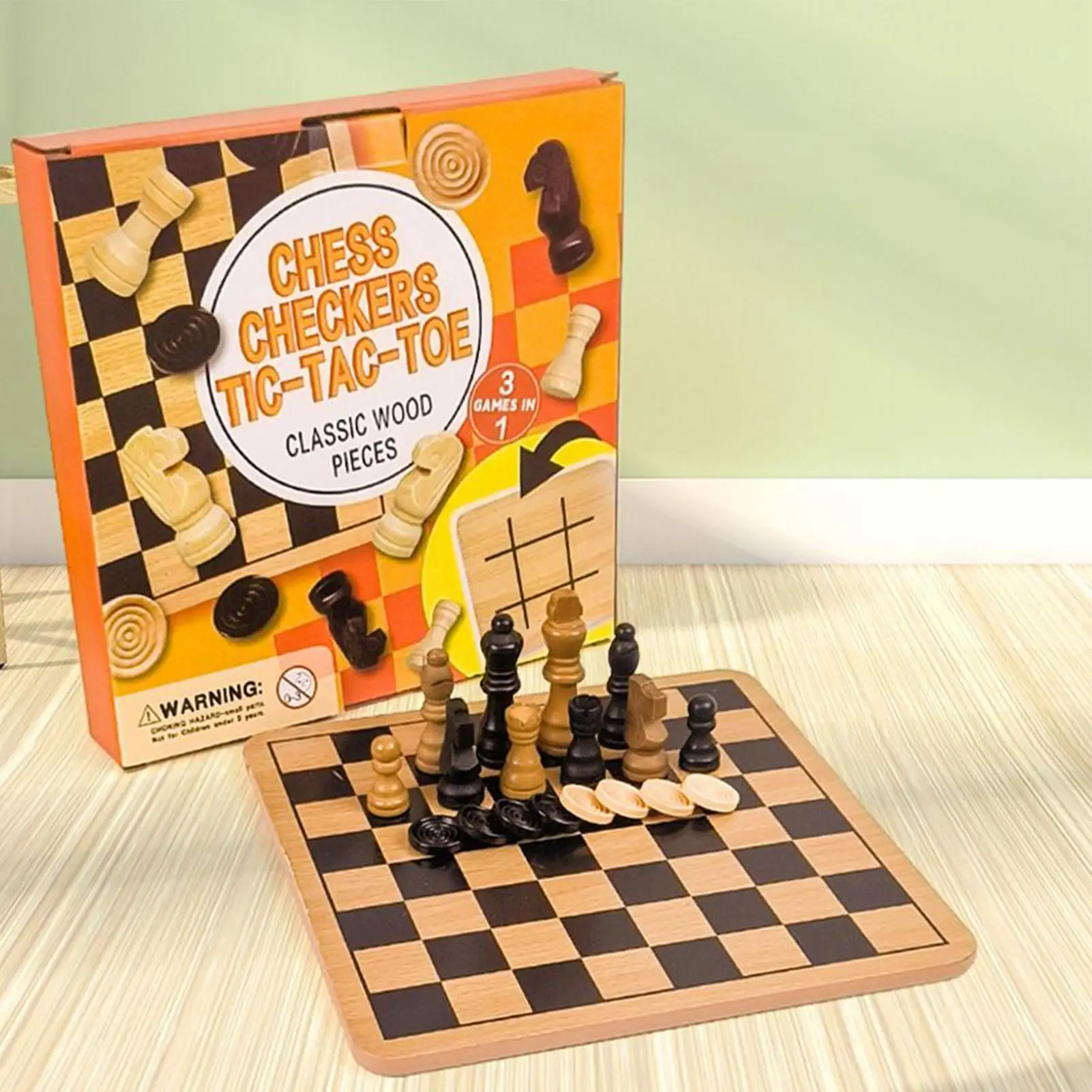 Wooden Chess Set Chess Game Set Double-Sided Board Interactive Game for Beginners Kids Adults Family Travel Home Outdoor