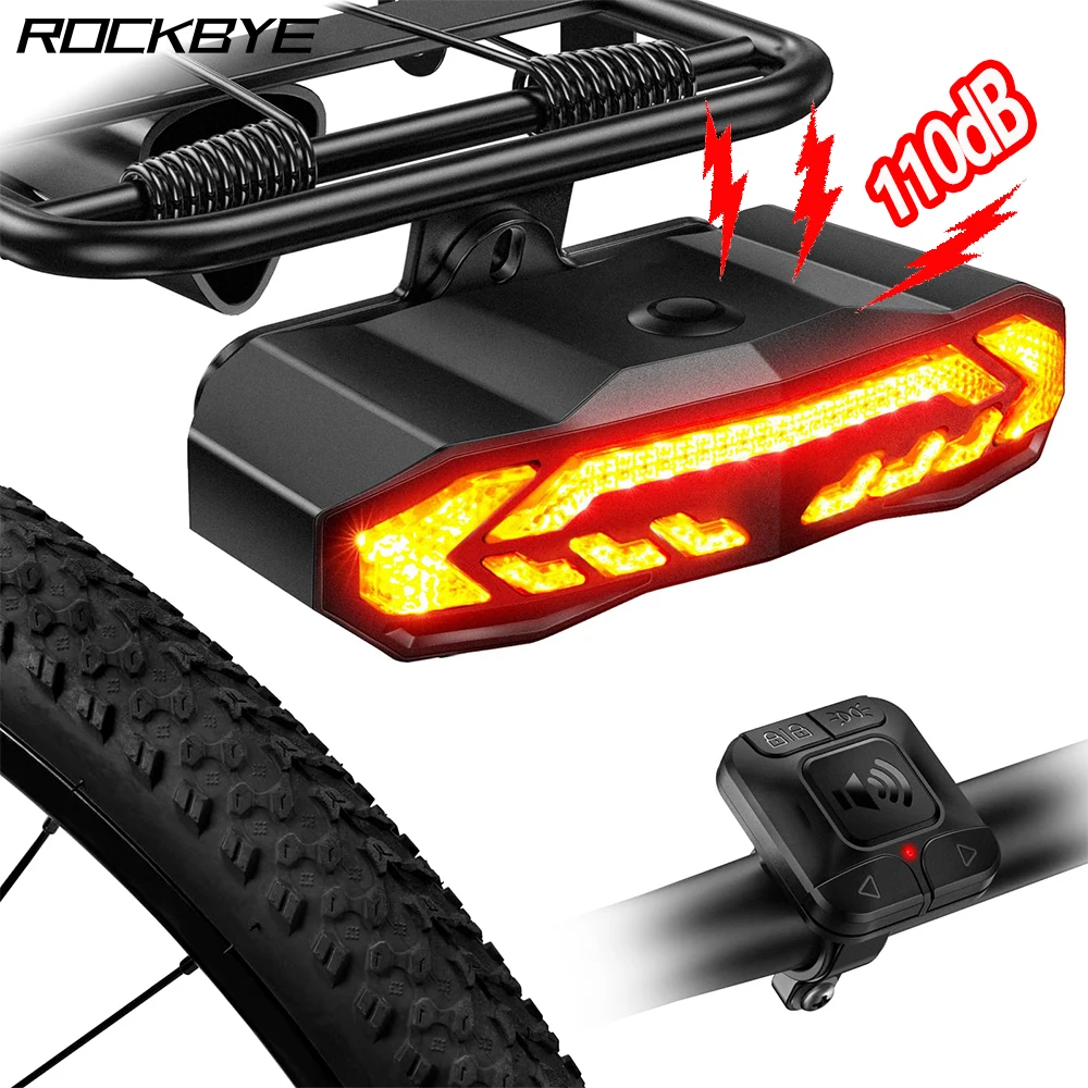 Rockbye Wireless Bicycle Alarm Rear Tail Light With Turn Signal IP65 Waterproof Remote Control USB Bike Brake Taillight