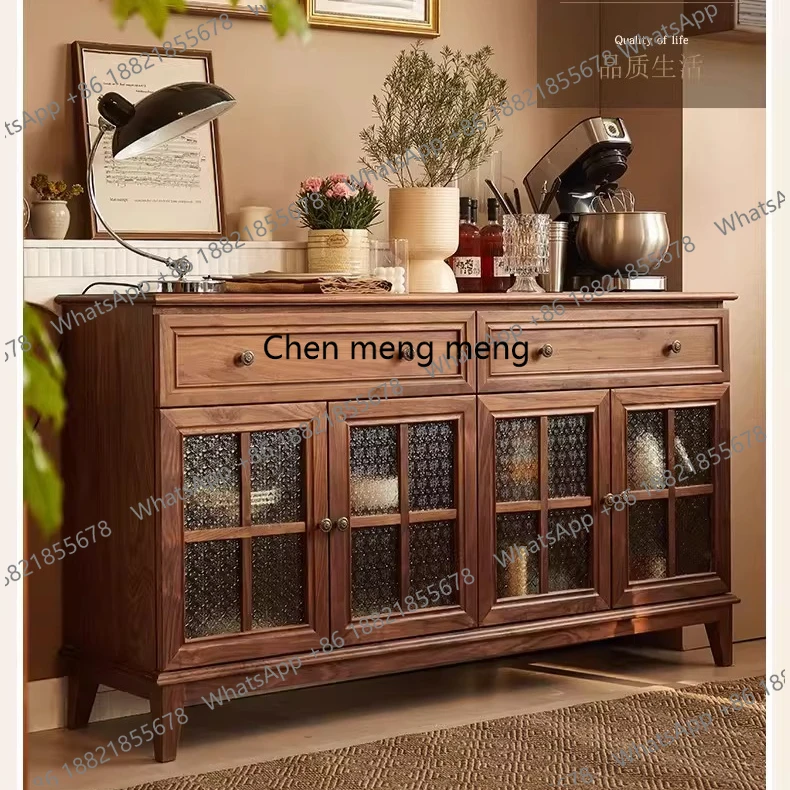 

Американский ретро-шкаф из цельного дерева со стеклянными дверцами, антикварный комод из черного ореха, шкаф для хранения в гостиной.