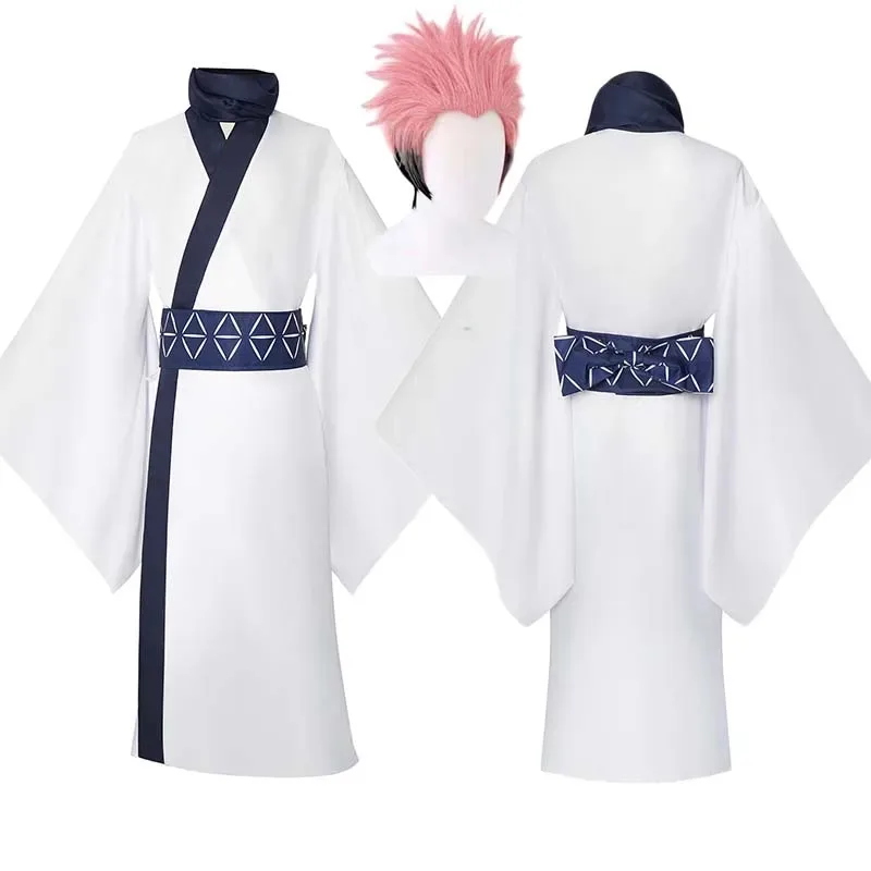 زي تنكري أنيمي Jujutsu Kaisene للرجال Ryomen Sukuna كيمونو ياباني أبيض يوكاتا مع أحزمة الخصر؛ 3'v، 6.h؛ 8'