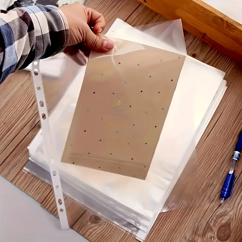 100pcs Transparent A4 Plastic Document Folders - Compatible with 11-Hole 3-Ring Binders, Ideal for Organizing Documents at Work