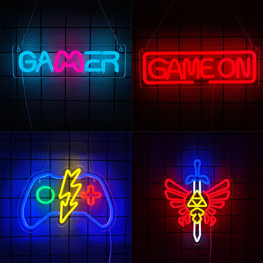 Game On Led Neon Sign, Interesting Handle Icon, The Best Gift For Gamers, Used For Bedroom, Bar, Game Room, Club, Man Cave Decor