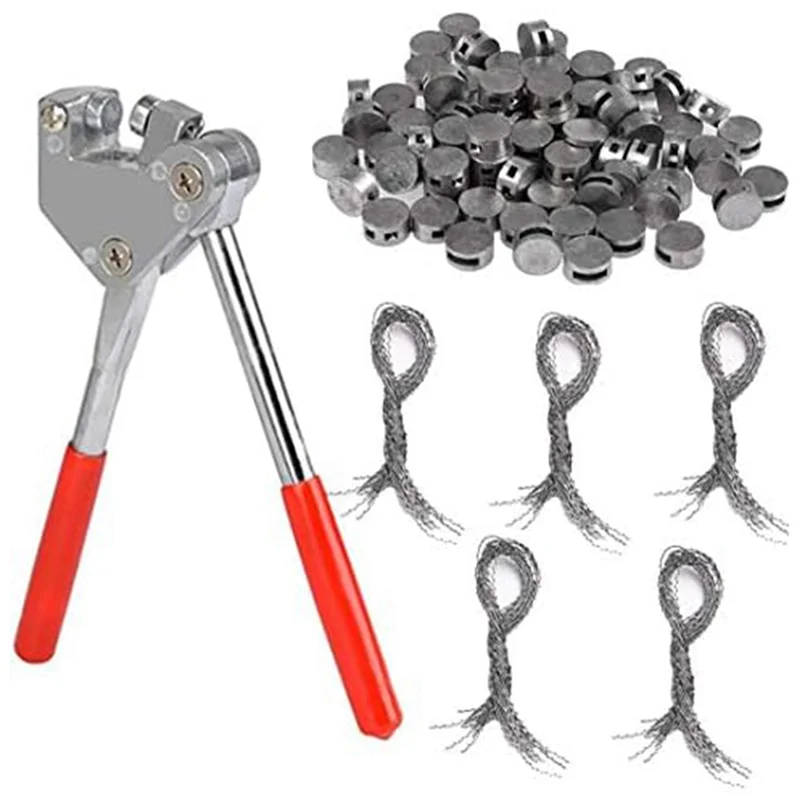 Tools 100Pcs Round Lead Seals Beans 8mm Diameter, 100 Pcs Steel Wire, 1Pcs Sealing Crimper with Red Plastic Coated Handle