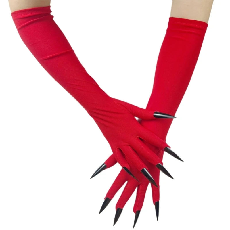 Fingernails Full Finger Gloves with Long Nails for Halloween Costume Props Fingernails Gloves Long Nails