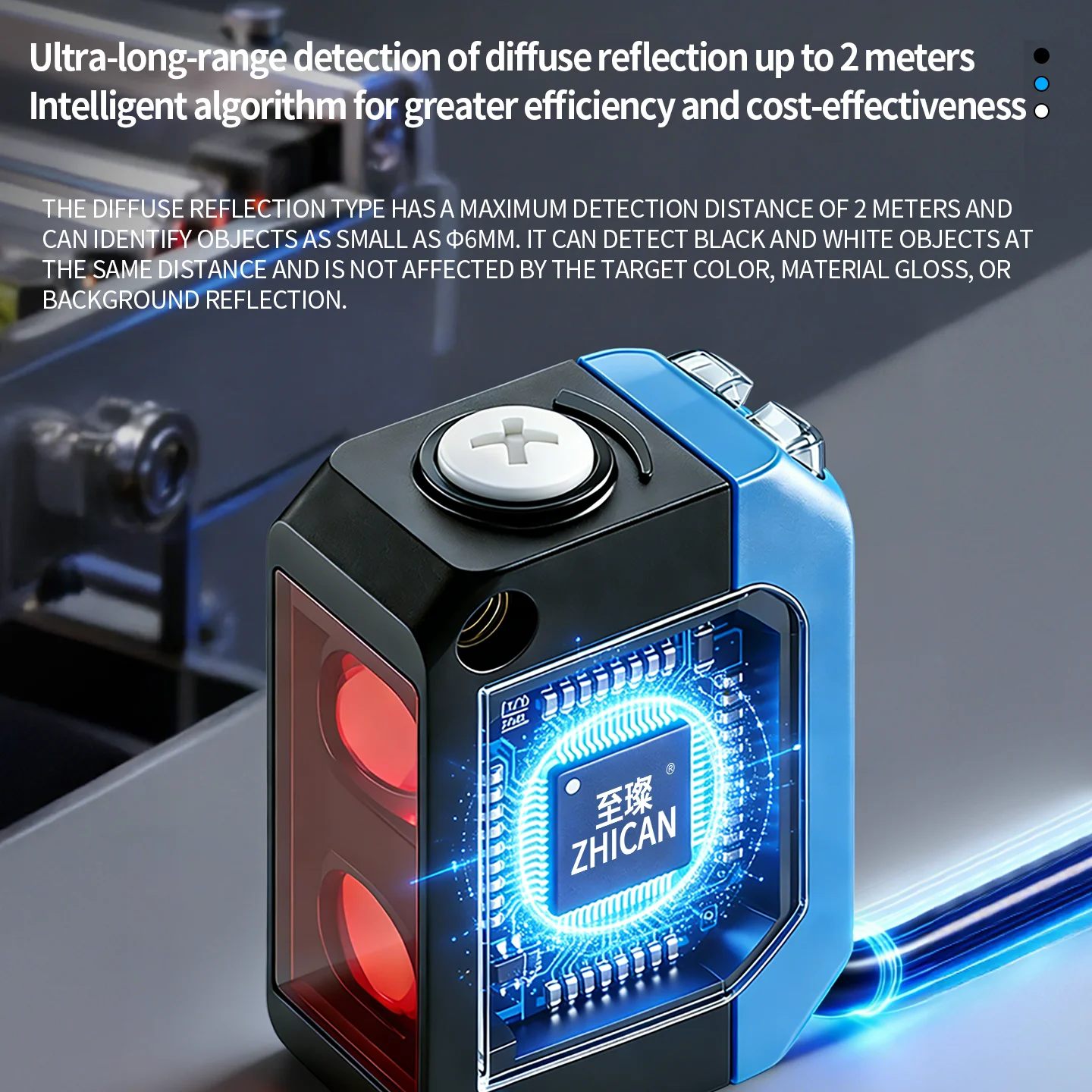 ZHICAN ZC3E Long Range Photoelectric Sensor 2m Diffuse Reflective Switch NPN NO 24V DC Object Detection