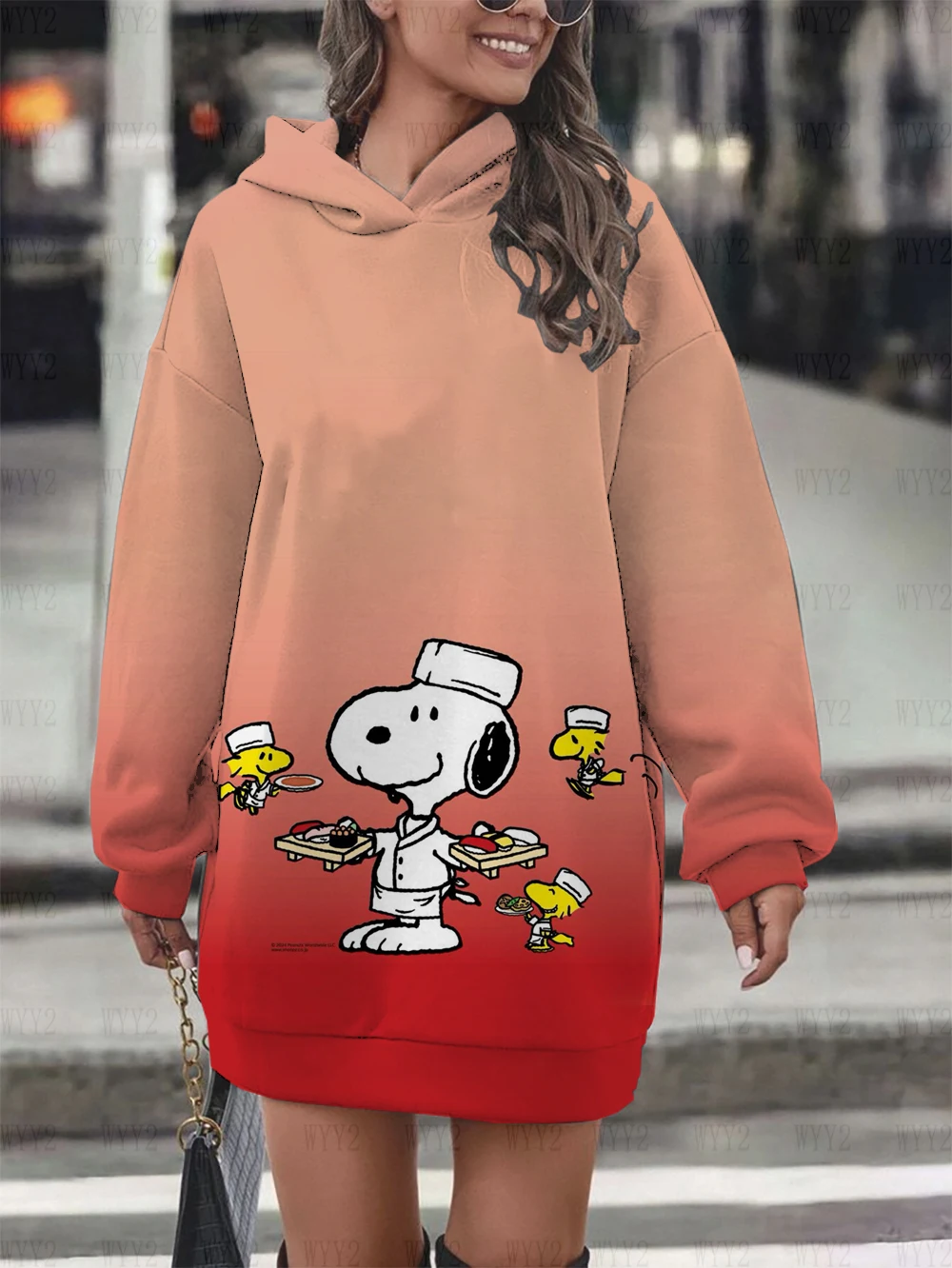 Christmas Casual Long Sleeve Dress Autumn Winter Women's Snoopy Print Disney Simple Comfortable Hooded Sweatshirt