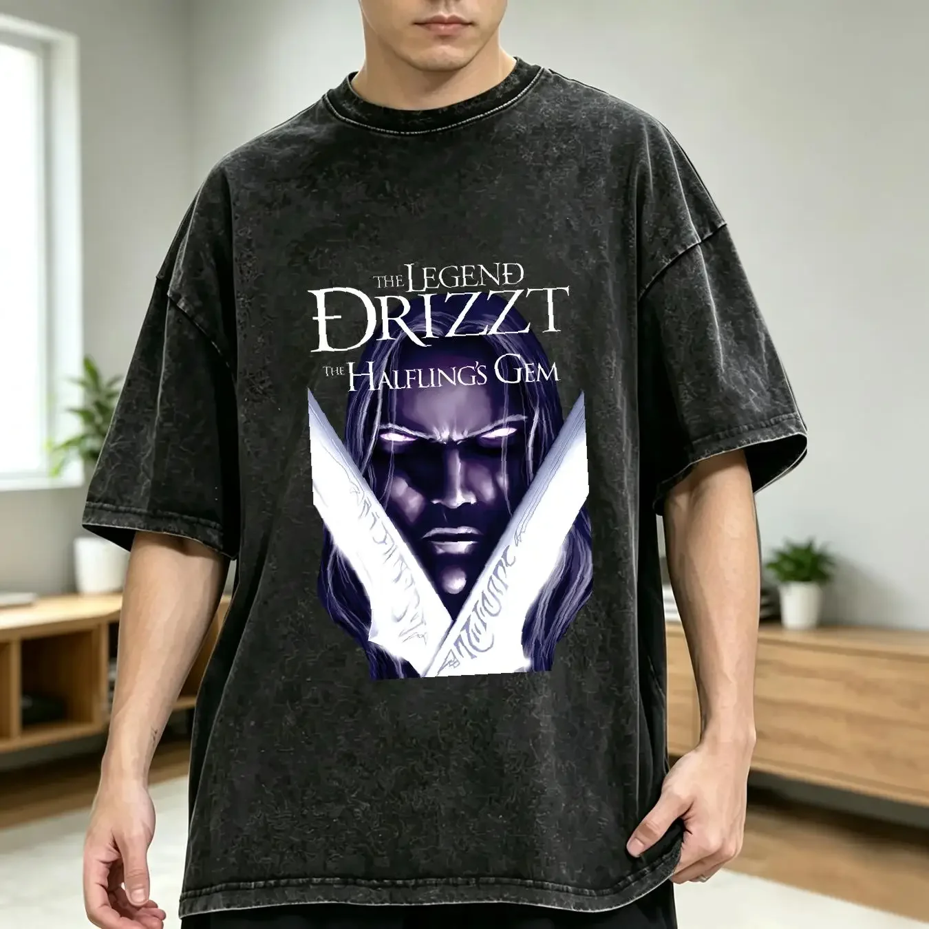 washed T Shirt New Drizzt Do'Urden The Halflings Gem Salvatore Legend sizes S 5XL vintage Washed homme fashion Versatile