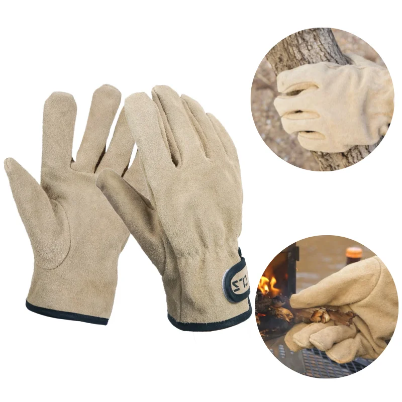 

Outdoor BBQ Gloves Two Layers Leather Fire Heat Resistant Kitchen Cooking Oven Mitts Anti Slip Hard Wearing Clamping Glove Stove