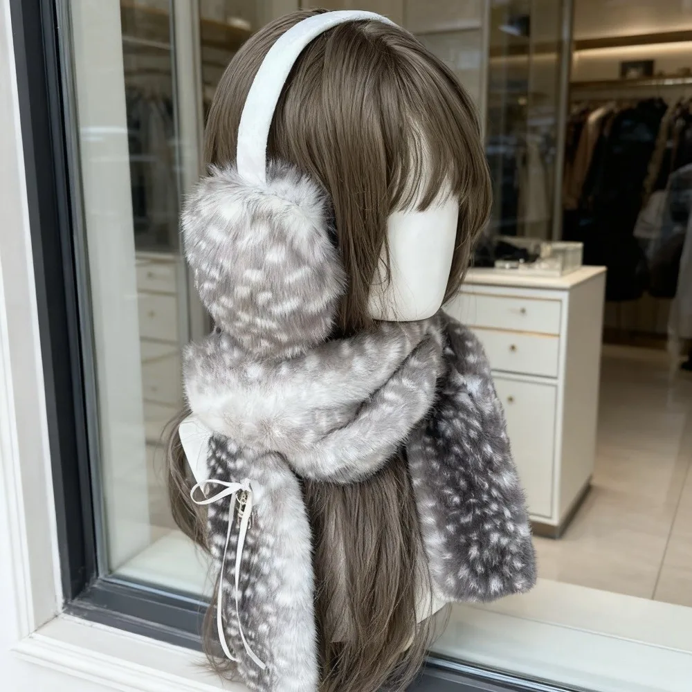 Cute Deer Print Scarf Winter Warm Windproof Foldable Earmuffs Soft Neck Warmer New Year Celebration