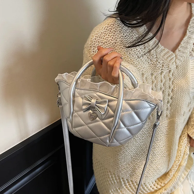 

Кружевная кружевная сумка на плечо, модная повседневная сумка, новинка 2025, модная женская сумка из японской и корейской нити с вышивкой бриллиантами