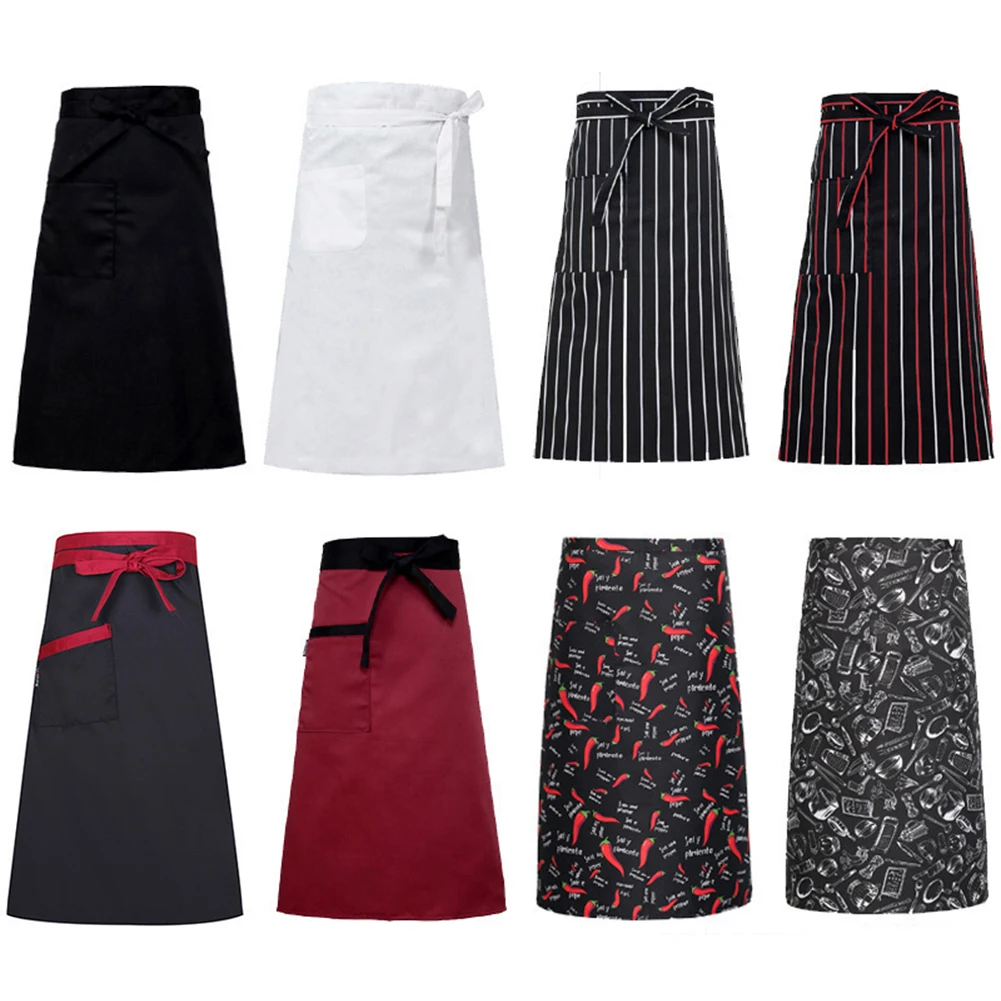 1pc Aprons Half-Length Long Waist Apron Catering Baking Bar Chefs Waiters Uniform Ladies Mens Short Waist Apron Kitchen Supplies