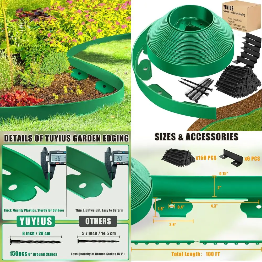 

100FT 2IN Tall Garden Edging with 150 Stakes, No-Dig Landscape Border for Yard and Flower Beds