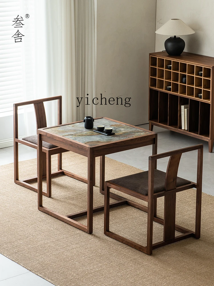 YY-  household balcony double tea tle and chair combination black walnut solid wood simple modern square small