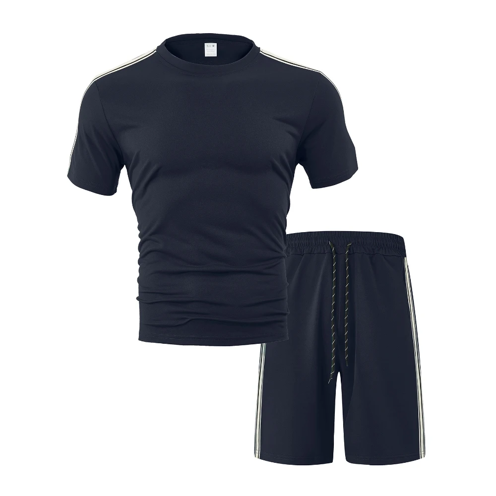 Conjunto de camiseta e shorts de manga curta de verão masculino, conjunto esportivo de 2 peças listrado preto e branco, moderno e versátil