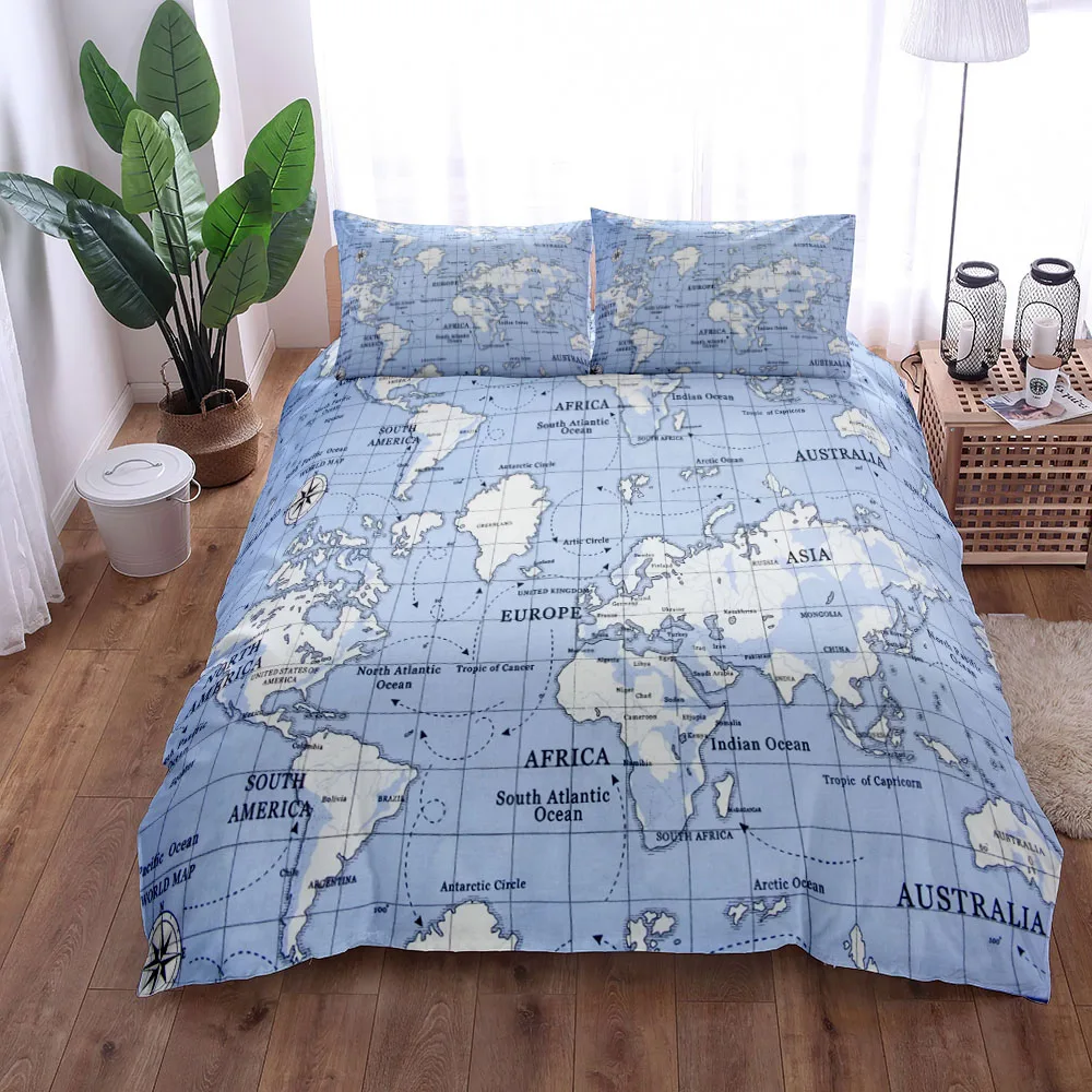 World Geography Duvet Cover Set Gift for Steam Fans,Single Double Full Queen King Quilt Cover
