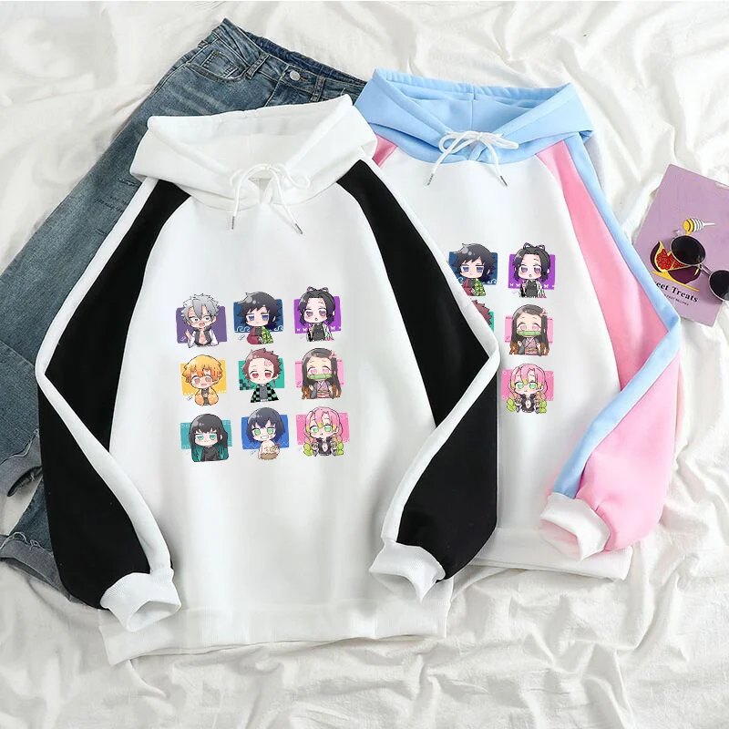 New Hot Anime Harajuku Hoodie Teenagers Cute Cartoon Anime Sweatshirt Color Blocking Fashion Casual Outdoor Pullover Top