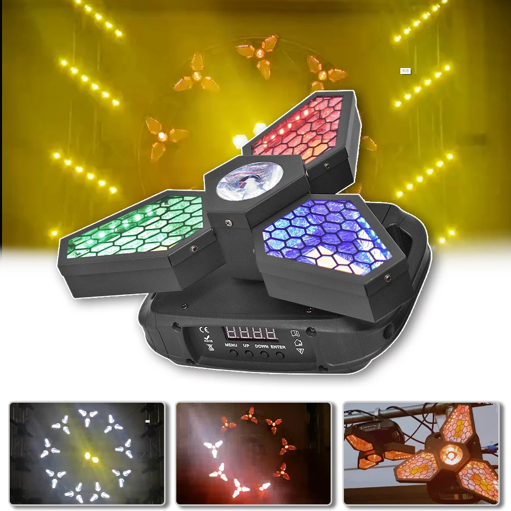 Mini Maple Leaf Retro Stage Light, 3 Cabeças de Rotação, 3x50W, COB, 1x40W, RGBW, Strobe DMX512, Bar, Clube, Decoração de festa