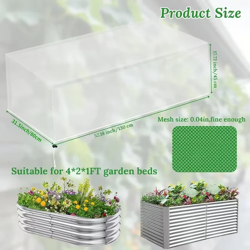 2pcs Garden Plant Bed Bug Net / Suitable for Raised Planters / Rectangular Mesh Plant Protection Cover with Drawstring Design
