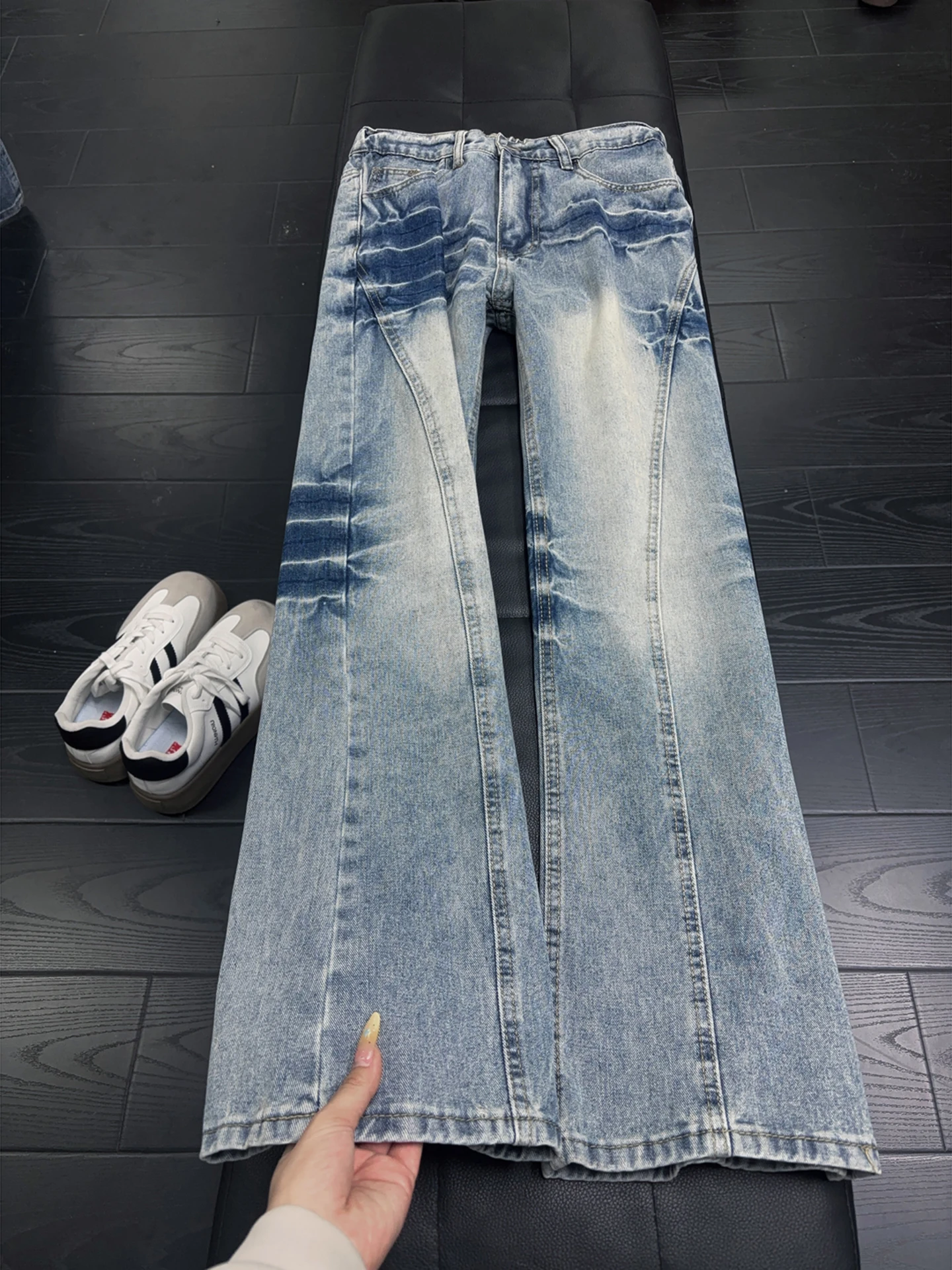 

Мужские джинсы Blue Sla с узором молнии, широкие, прямого кроя, дизайнерская модель, в стиле High Street, эластичные, повседневные, из хлопкового денима