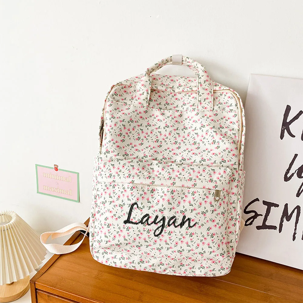 Personalized Floral Backpack For Sweet Girls, Lightweight High School Students, Embroidered Names For Backpacks For Girls