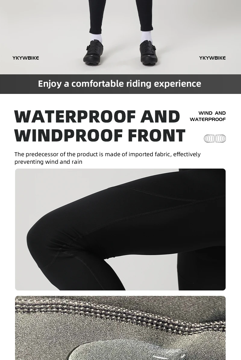 Ykywbike Herren Winter Thermo Fleece Radfahren Trägerhose Mountainbike Ykk Reißverschluss Radhose Pro Team Gel Gepolsterte MTB Lange Hose – Detail 16