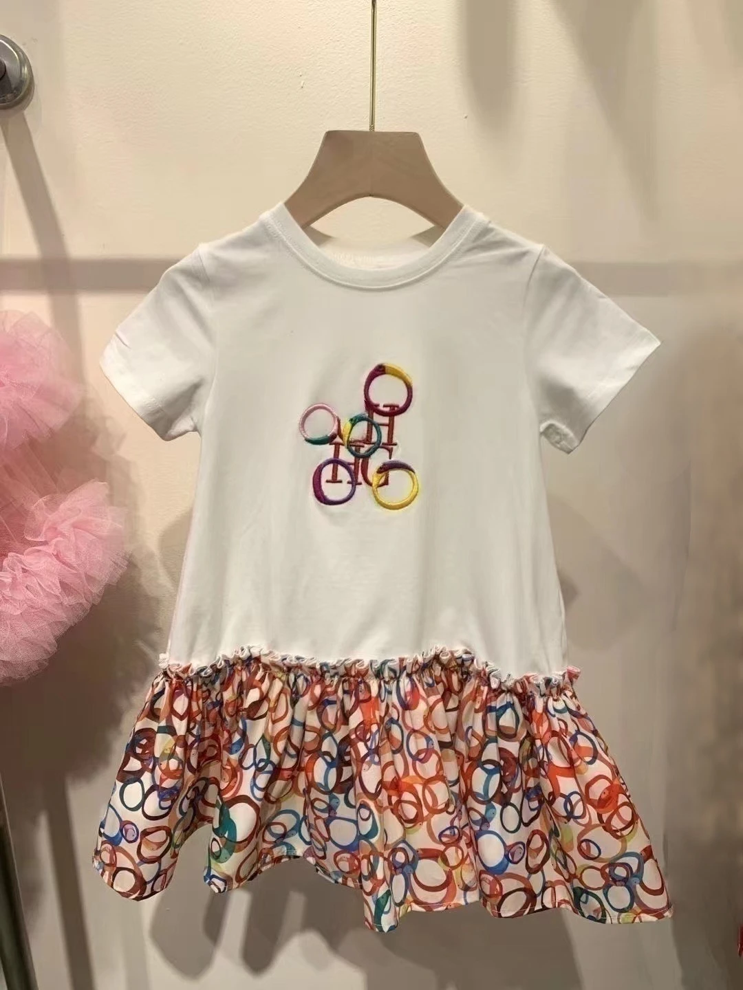 2024  summer new high fashion girls dress letter embroidery short sleeve letter print dresses for baby girls