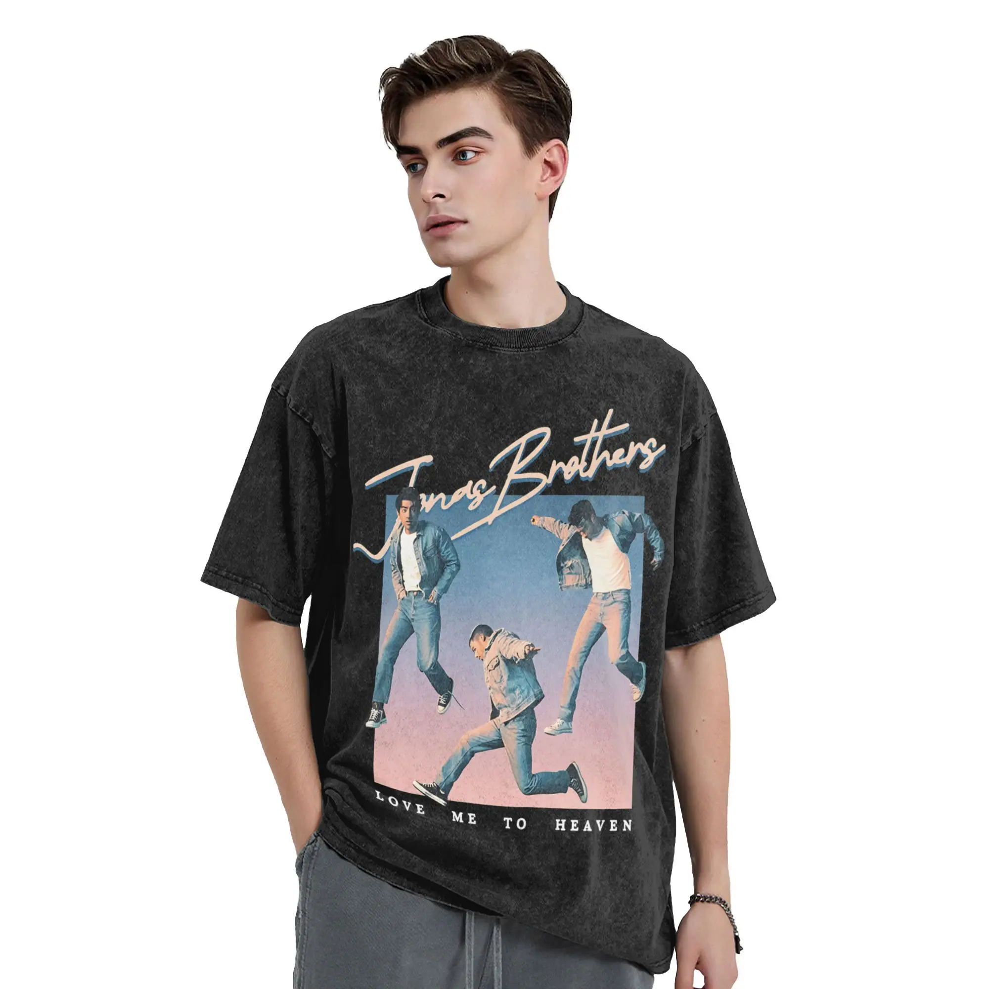 Funny J-Jonas Band B-Brothers Music Vintage Washed T-Shirt Men's Round Neck Short Sleeve Top Tee  Cotton Summer Tops