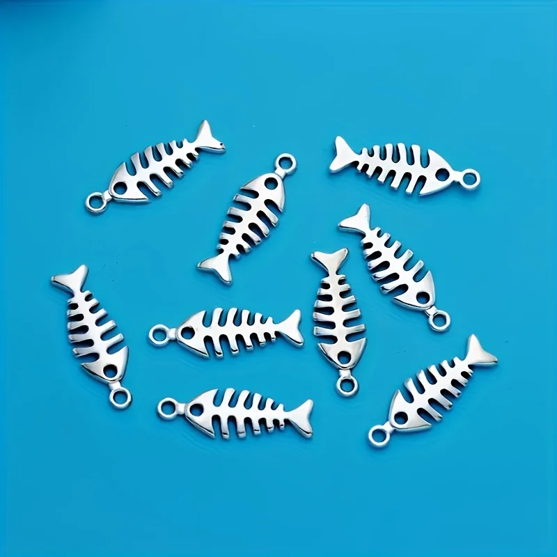50 قطعة قلادة على شكل هيكل السمكة من سبائك الفضة العتيقة، مجوهرات عصرية مناسبة لصنع المجوهرات بنفسك، أقراط على شكل سوار وقلادة