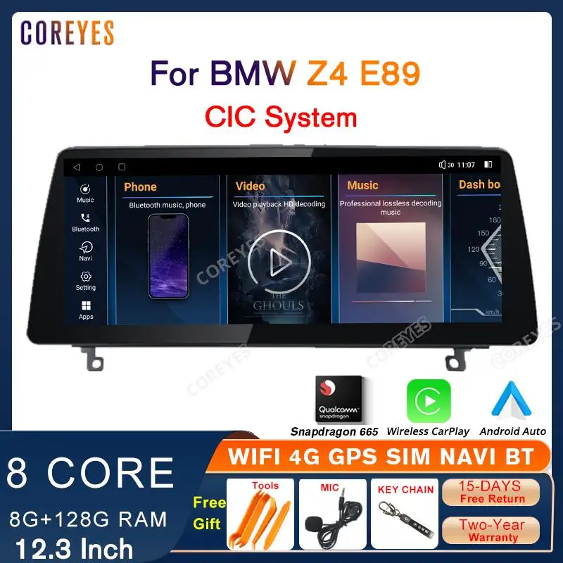 

COREYES 12.3" Android 12 Car Radio Screen For BMW Z4 E89 2011-2012 CIC System Carplay GPS Stereo Snapdragon 665 Android Auto