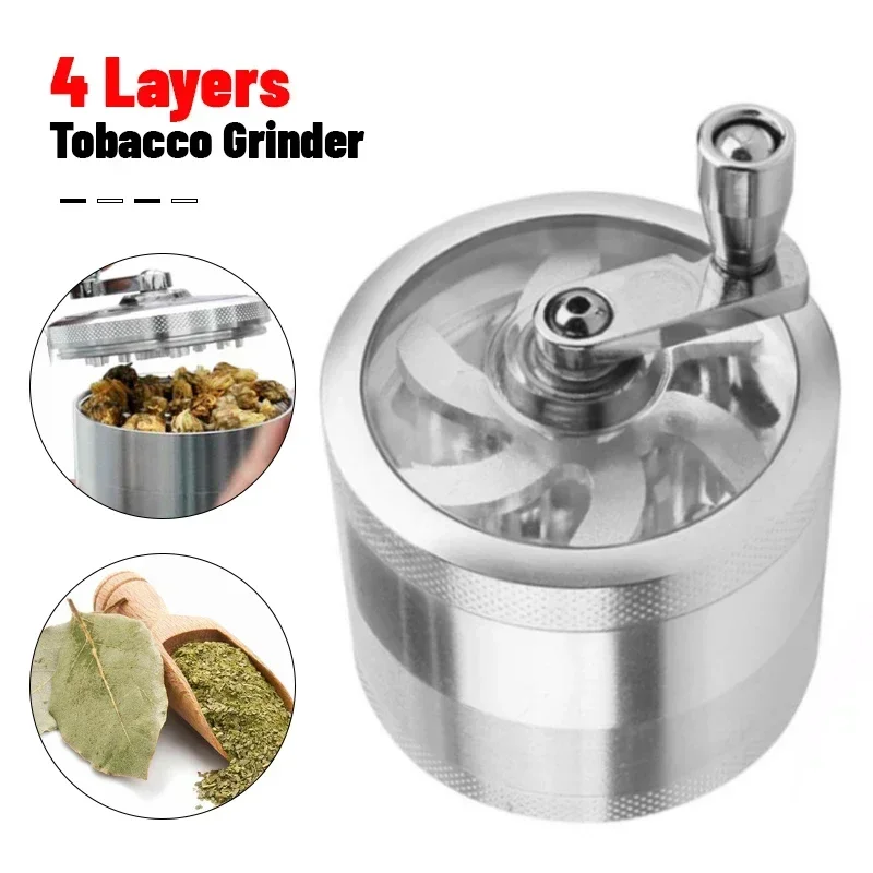 

4 Layers Tobacco Grinder with Handle Manual Zinc Alloy Spice and Herb Crusher Manual Crank Muller Mills, Smoking Accessories