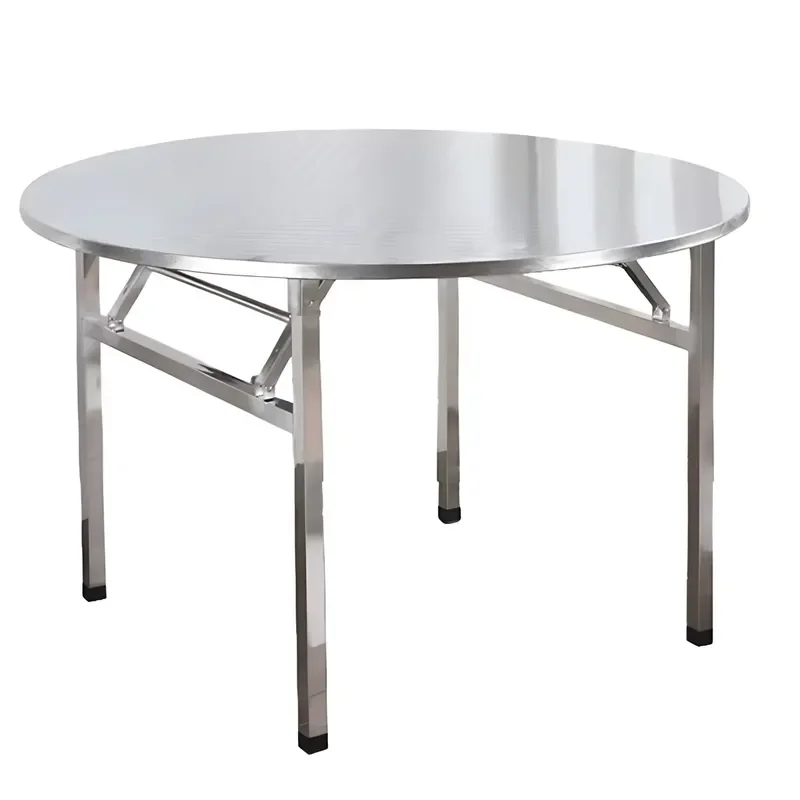 Modern Folding Round Dining Table Stainless Steel Outdoor BBQ Banquet Home Hotel Furniture Rental Dinner Tables