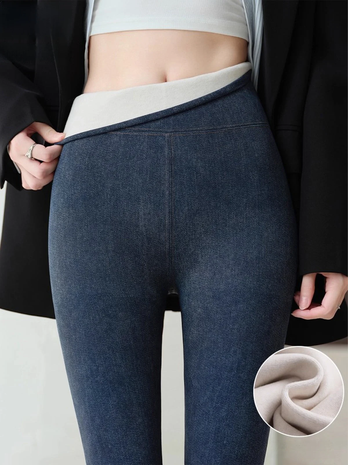 

Skin-Friendly Fce-Lined Thiened Elastic Yoga Pants High-Waisted Nine-Piece Pants Casual Nylon Polyester Blend Butt-Lifting