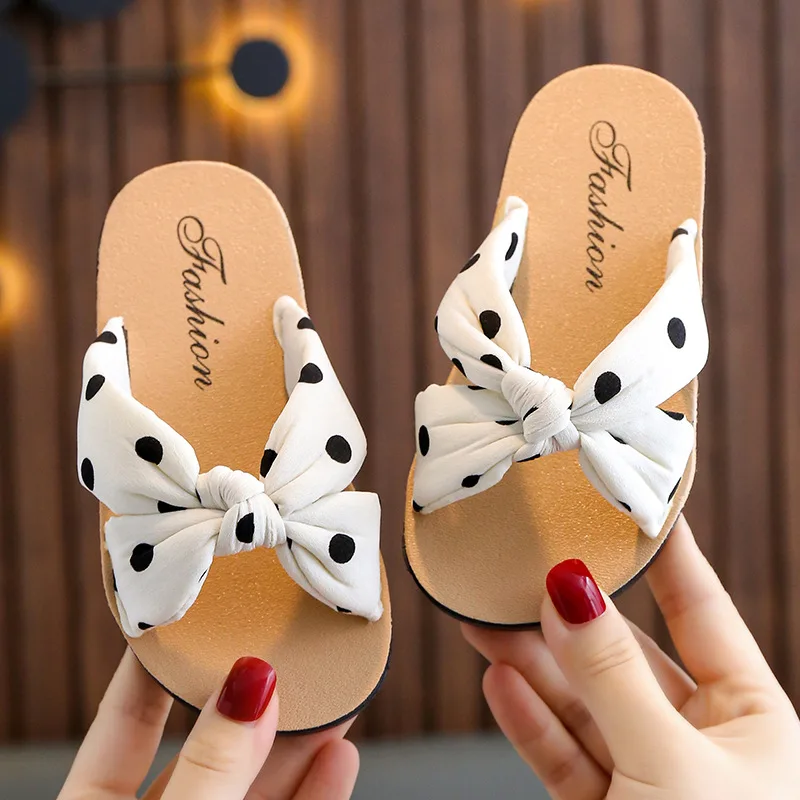 2024 Children Slippers Girls Wearing Slippers Outside Cute Bow Anti Slip Beach Slippers Contrast Color Kid Slippers