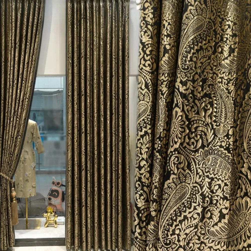 

New High-end Black Bronzing Jacquard Thickened Blackout Curtains for Living Room Bedroom and Villa Customization