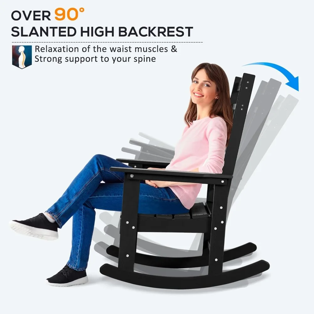 Durable HDPE Outdoor Rocking Chair - Weatherproof Patio Rocker with High Back and Oversized Seat for Comfort