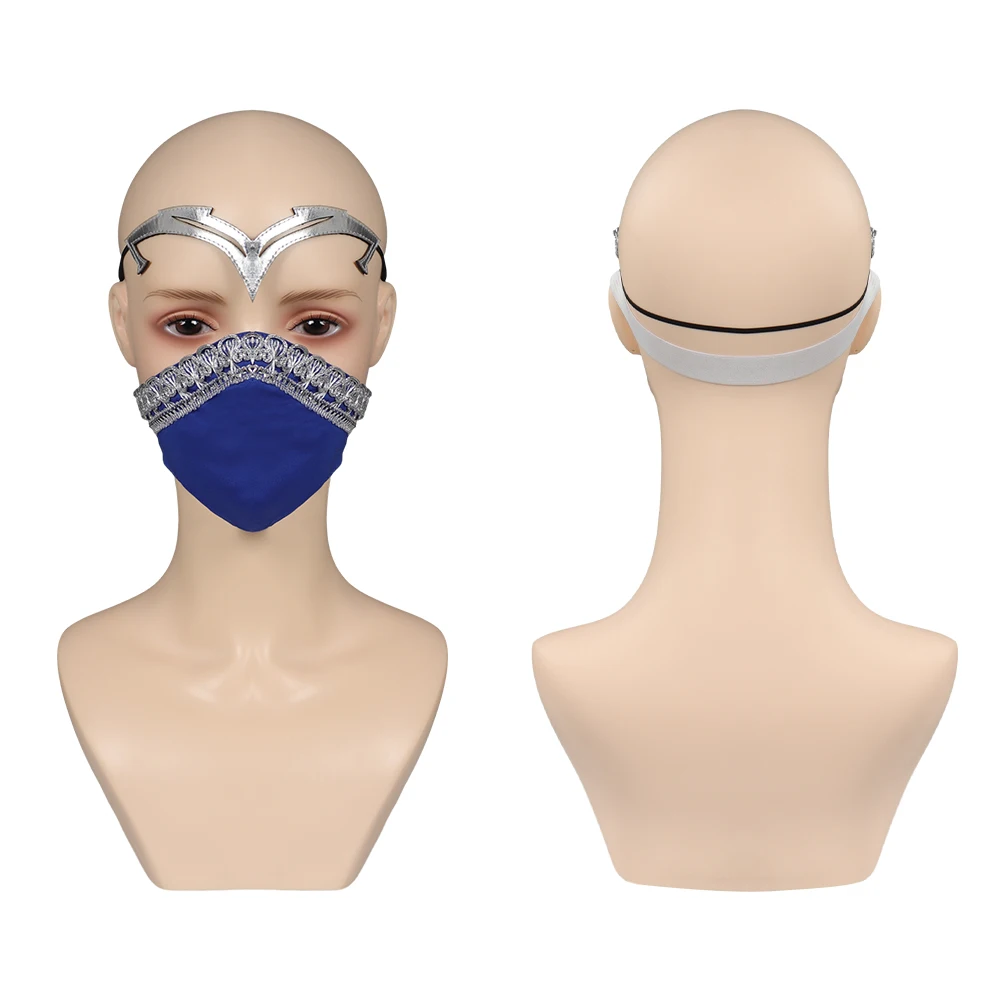 Disfarce jogo mortal cos kombat kitana cosplay máscaras traje adereços feminino máscara azul bandana conjunto roleplay ternos de halloween presente