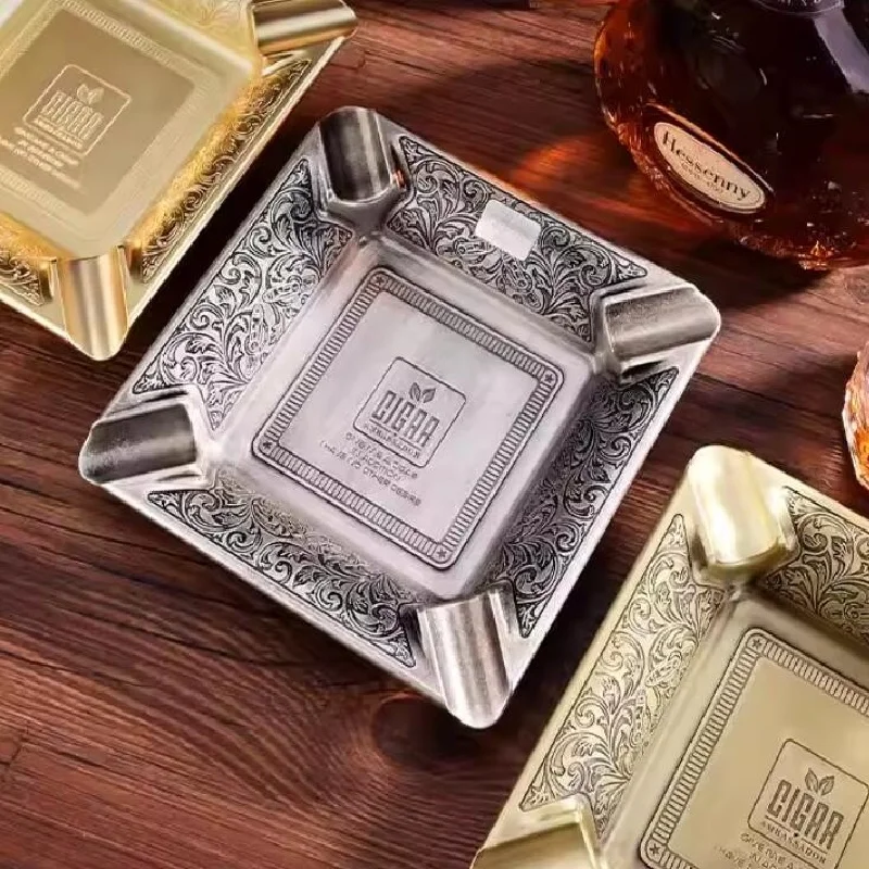 Original High End Cigar Ashtray Copper Alloy Luxury Square Novel Cendrier A Cigare Tray For Cohiba Trendy Home Table Decoration