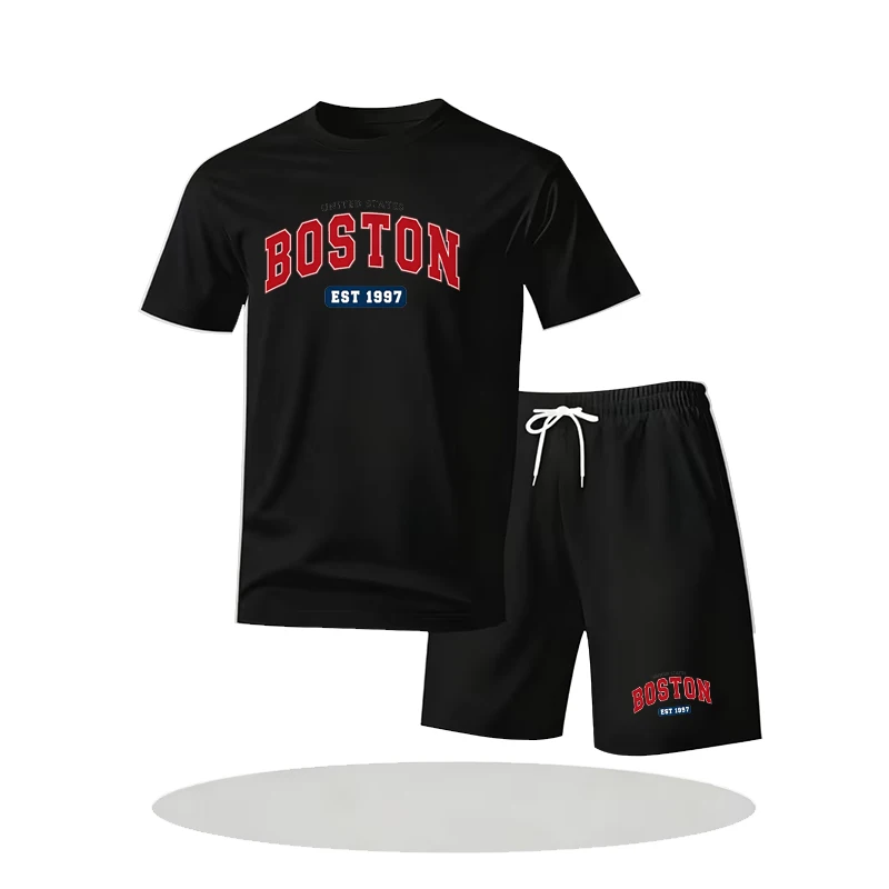 

Summer New Men's Brand Set Fashion Quick drying Sportswear Short sleeved T-shirt+Sports Shorts Casual Clothing Jogging