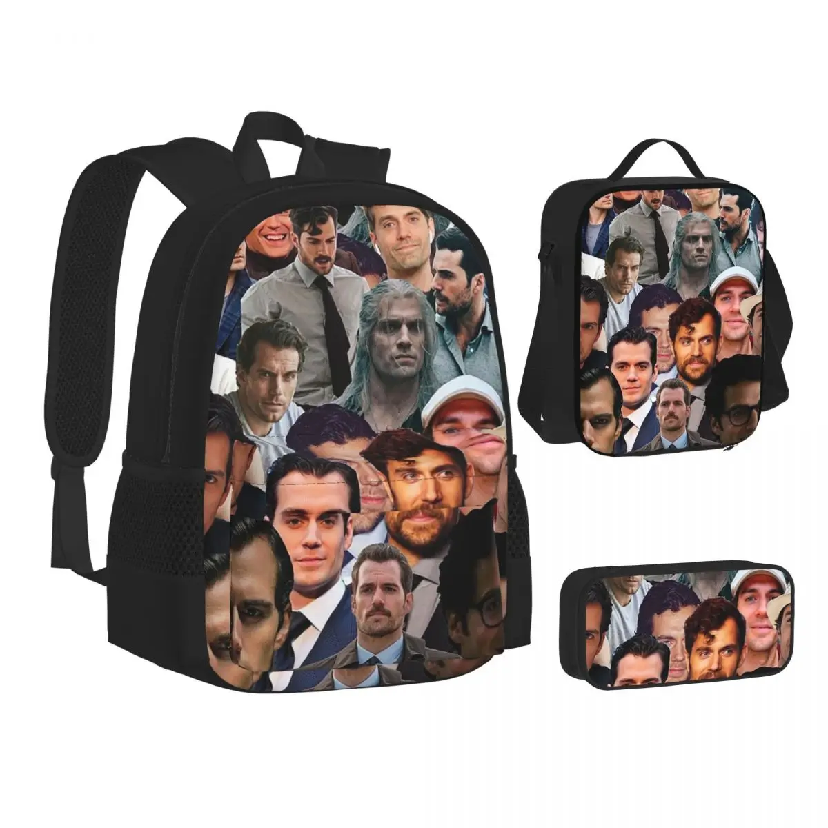 Henry Cavill Photo Collage  Backpacks Boys Girls Bookbag Children School Bags Kids Rucksack Lunch Bag Pen Bag Three-Piece Set