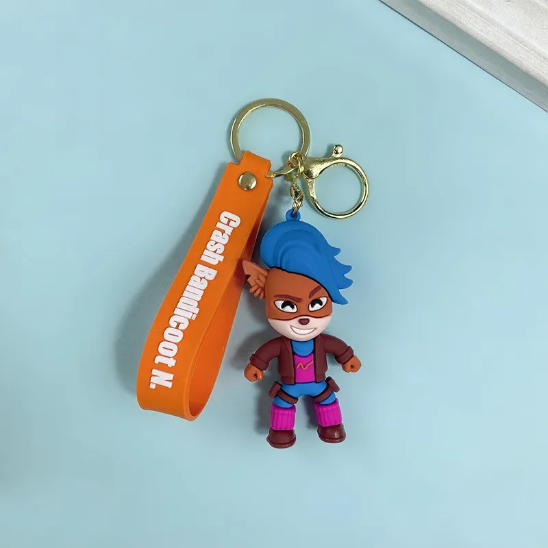 Rubber Game Figure Charms Keychain Crash Bandicoot Cartoon Animal Doll Silicone Pendant Keyring Gift for Friends Bag Accessories