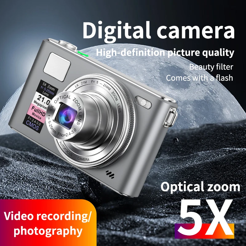 

5K 64MP Digital Camera 5X Optical Zoom Vlog Camera Rear Front Cameras For Photography Video Anti-shake HD Screen Student Camera