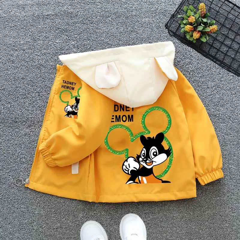 2024 Spring and Autumn Girls Children\'s Leisure Cartoon Squirrel Letter Pocket Hooded Zipper Coat Children\'s Clothing 6M-6Y